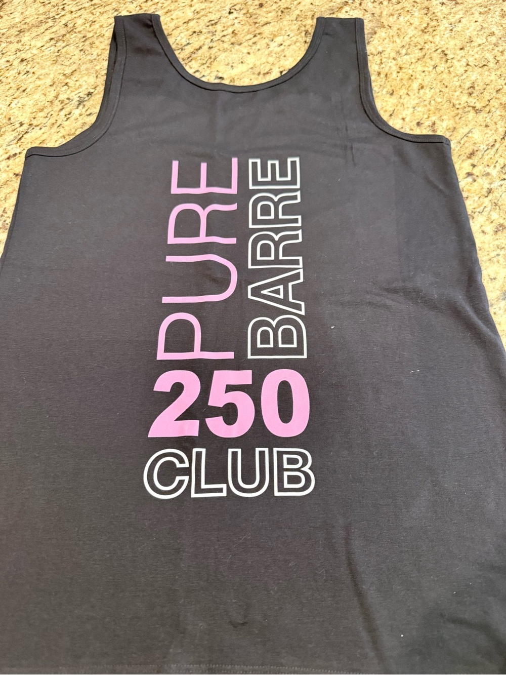 Pure Barre Black Tank with Pink and White Vertical Logo